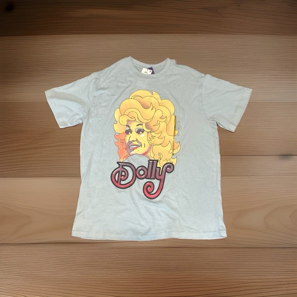 Dolly Parton T-Shirt ( DOLLY ) Light Blue - Women's Size Small - New With Tags